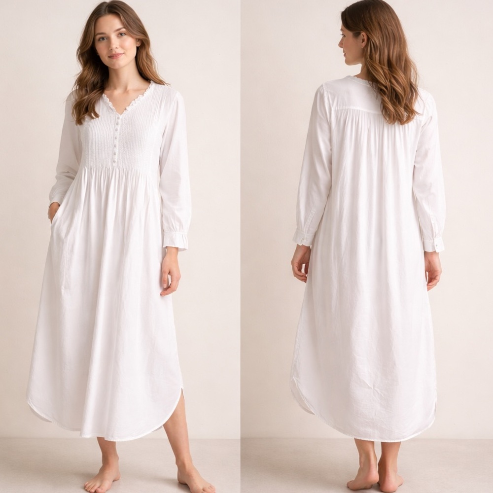 April Cornell White Cotton Prairie Dress Cottagecore Pintuck Midi